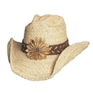New Bullhide Women's Raffia Cowboy Hat Sunset Flower L Large
